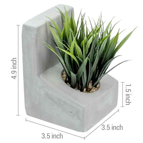 MyGift Decorative Bookends, Heavy Duty Book Ends with Artificial Green Grass Plants, Book Stands for Office Desktop, Bookshelf, Modern Gray Concrete L-Shaped - color: Artificial Grass