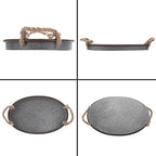 Hipiwe Galvanized Metal Iron Oval Tray with Rope Handle Farmhouse Serving Tray Rustic Industrial Decorative Centerpiece for Coffee Table Weddings and Parties Decor,Small - size: 14.2" x 9.1" x 1.2"