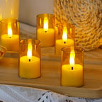 Flameless Small Tea Light LED Candles, Acrylic Battery Operated Votive 1.7" x2.5" with Remote Control and Timer, Tealight Amber Flickering Warm Light Pack of 8 Electric Long Lasting - color: Amber, size: 8 x 2.5"
