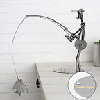 Creative Fisherman Iron Statue Metal Sculpture,A Man with Fishing Rod and A Removable Fish Statue Ornament Figurine for Father's Day Birthday Christmas Dad Man Boy Gift Office Home Desk Decor