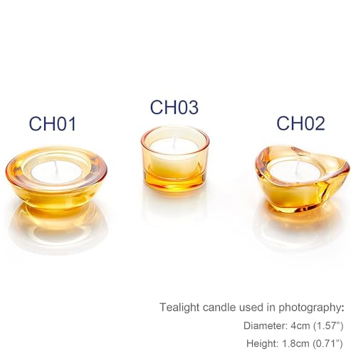 Gold Tealight Candle Holders - Set of 12, Heart-Shaped Chunky Glass Candle Holder, 2.9" Diameter - CH02 - Rusty Orange - color: Rusty Orange