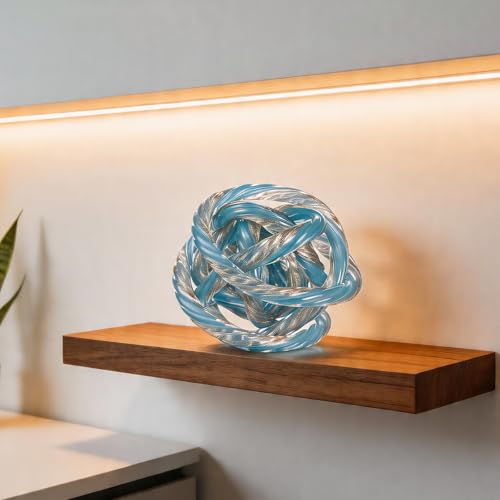 Glass Knot Teal Orbit Ball - 6 Inch Hand Blown Infinity Sculpture Decor Glass Orbit Home Decor Table Decoration Interio Art - color: Blue, size: 6" Diameter