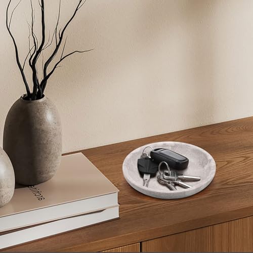 Hipiwe Small Key Bowl for Entryway Nightstand Organizer Tray Travertine Decorative Bowls Round Ring Holder Dish for Candle Trinket Jewelry Dish Home Decor Bowl,5.5" - color: White/Grey, size: 5.5"