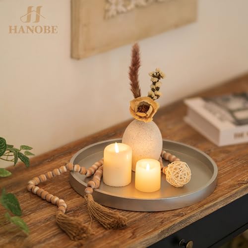 Hanobe Decorative Trays for Coffee Table: Round Sliver Tray for Home Decor - 12" Modern Circle Ottoman Trays for Living Room - Candle Holder Plate for Kitchen Entryway Table - color: Silver