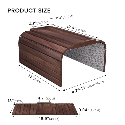 Sofa Arm Tray,Walnut Wood Folding Couch Arm Trays,Sofa Armrest Tray with Anti-Slip Pad for Drinks,Snacks,Phone,Remote Control