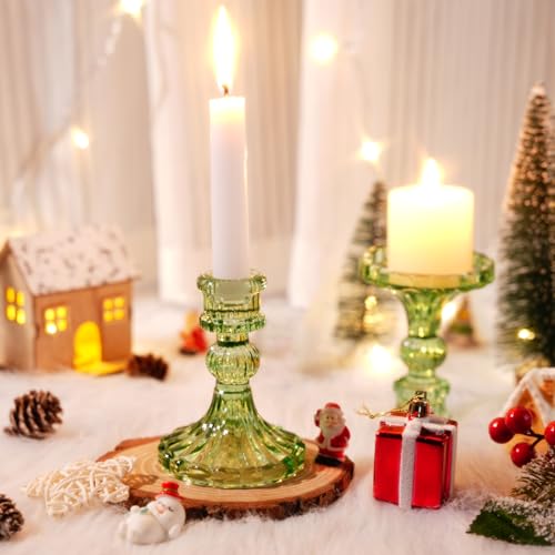 Maxcheck Set of 6 Candlestick Holders Taper Glass Candle Holder Decorative Candle Stand for Wedding Party Table Centerpiece Anniversary Festival Home Decor(Green) - color: Green