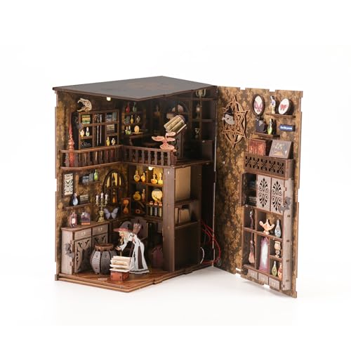 Book Nook Kit - DIY Miniature Dolls House Kit with Furniture and LED Light, 3D Puzzle Wooden Art Bookends, Model Kits for Adults and Teens (Magic Night)