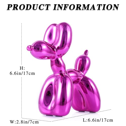 Glossy Balloon Dog Statue Home Decor Modern Art Funky Statues for Coffee Table and Kitchen Figurines Living Room Decor Trendy Color Scheme Room Decor Aesthetic (6.6*6.6*2.8inch, Rose red) - color: Rose Red, size: 6.6*6.6*2.8inch