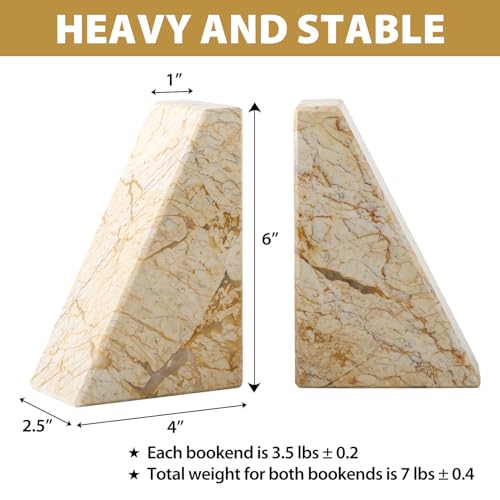 Koville Marble Bookends for Shelves, Large Bookends for Heavy Books, Natural Stone Book Stopper for Books CD Movies, Aesthetic Decorative Book Ends, Bookshelf Table Home Decor(Gold) - color: Trapezoid-gold
