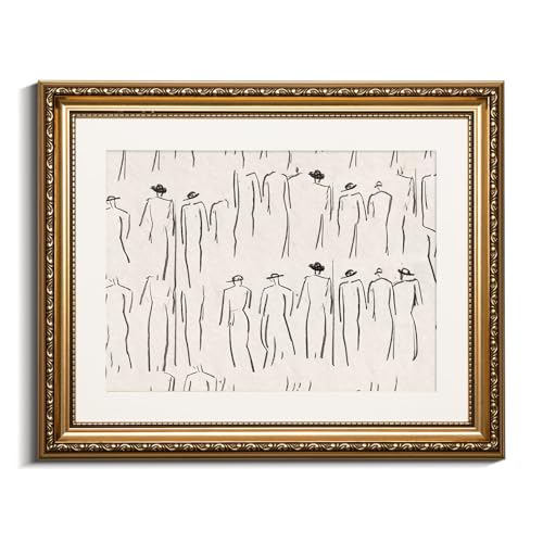 VIYYIEA Gold Framed Wall Art Canvas Print Home Decor Abstract Wall Art Room Decor Minimalist Portrait Artwork Wall Decorations Vintage Bathroom Decor Line-Drawn Wall Pictures Office Decor 13x16in - color: Crowds, size: 16"L x 13"W