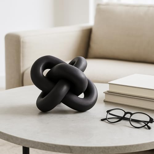 Decorative Knot Sculpture – Wood Sculpture Decorative Object, Accessories for Room Styling and Layering – Modern Sculpture Accent for Office, Shelf, Console or Desk, Home Decor – 6", Black - color: Black, size: 6.0" H