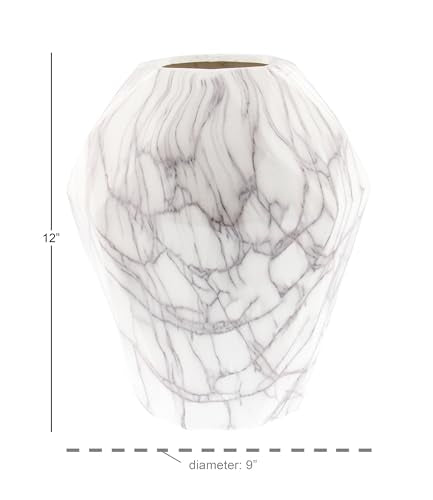 Deco 79 Ceramic Decorative Vase Faux Marble Centerpiece Vase, Flower Vase for Home Decoration 10" x 10" x 12", White - color: White, size: 10" x 10" x 12"
