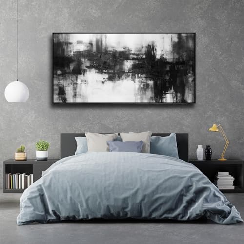 Abstract Wall Art Large Size Framed Home Artwork Decor Black and White Modern Minimalist Canvas Painting Living Room Decor for Bedroom Office Wall Decor 29"x58" - color: Black, size: 30"L x 60"W