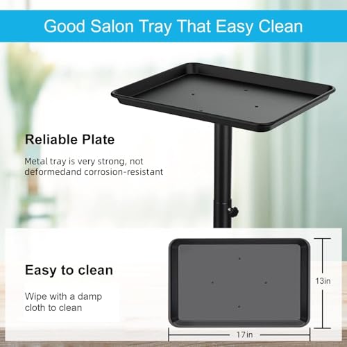 Salon Tray, Salon Rolling Tray with Adjustable Height, Salon Color Tray, Salon Tray on Wheels, Suitable for Tattoo Tray&Dentist Tray Use Black