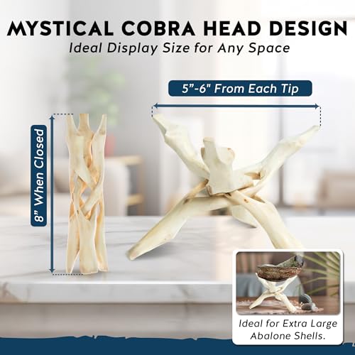 Alternative Imagination Wooden Tripod Display Stand - 8-Inch Hand Carved Holder Made from Mango Wood -Folding Natural Stand for Abalone Shell, Crystal Ball, Key Bowl,Trinket Dish, Incense,Decor & More - size: 8 Inches