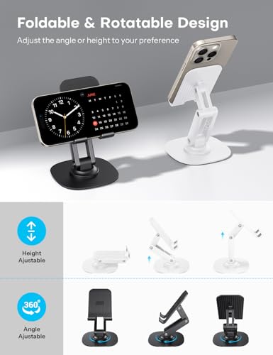 OMOTON Cell Phone Stand for Desk, 2 Pack Adjustable Foldable Phone Holder, 360 Swivel Mobile Stand Fit for iPhone 17 16 15 14 13 Pro Max and All Smart Phones, Black & White - color: Black & White
