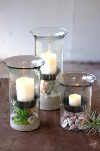 Glass Hurricane Pillar Candle Holder with Rustic Metal Insert, Perfect as a Centerpiece (Large) - size: 19" Tall Clear