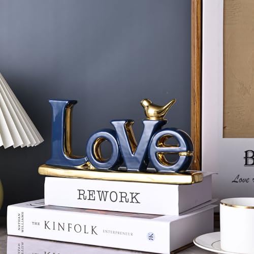 Love Sign Decoration,Blue and Gold Love Signs for Home Decor Statue,Modern Bird Sculpture Personalized Love Decor,Gold Style Figurine Decorative Ornaments for Living Room,Bedroom,Desktop,Cabinets - color: Blue, style: Love