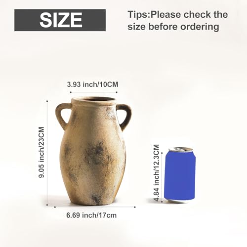 Ceramic Vintage Vase with Handles - 9.05 inch Terracotta Vase - Decorative Tall Pottery vase - Flower Vase for Home Farmhouse Decor, Dining Table, Living Room, Kitchen, Office - color: 102-9in