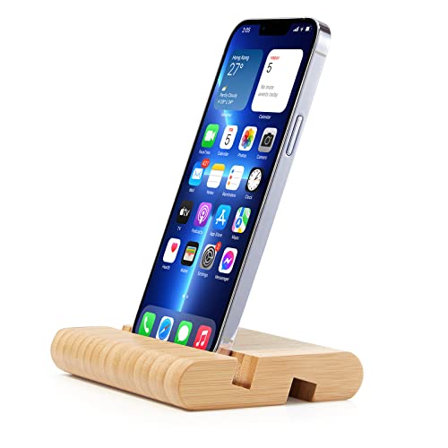 Bamboo Cell Phone Stand Wooden Tablet Stand for Desktop, Wood Cell Phone Holder Desk Tablet Holder Mobile Stand for iPhone iPad Tablets and All Phones (Large Size)