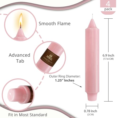 NJAO HOO Pink Short Taper Candle 7 Inch Candlesticks Unscented Dripless Tapered Candle Set for Home Decor Wedding Party Dinner Candles, 4 Pack - color: Pink, size: 7 In