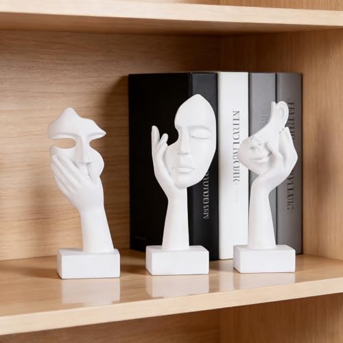 3 Pcs Thinker Small Statue Set - White Art Abstract Home Accent Figurines for Decor Woman Apartment Bookshelf Floating Shelf Coffee Table Office Desk Bathroom Counter Decor (3 Pcs White, 6") - color: 3 Pcs White, size: 6"