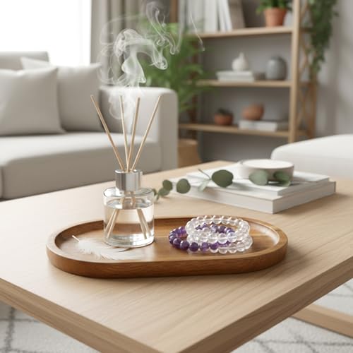 Small Wood Tray, 7.3"x 4" Mini Wooden Serving Tray Bathroom Countertop Organizer Trays Wood Counter Plates for Coffee Tables, Dessert, Snack, Fruit, Vegetable, Decor Restaurant
