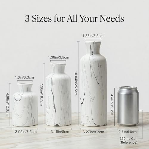 Modern Ceramic Flower Vase Set of 3, Minimalist Vase for Home Decor, Decorative Vase for Table Entryway Mantel Centerpiece Living Room Bathroom Bedroom (White Gray Marble) - color: 104-white Gray Marble