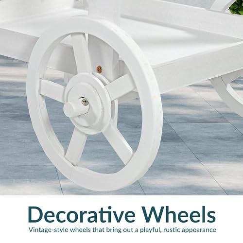 Sunnydaze Flower Cart Display Stand with Wheels - Dessert Candy Cart - Market Flower Display Stand - 2 Shelves - Fir Wood - White - color: White