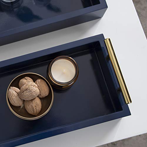 Kate and Laurel Lipton Modern Tray Set, Set of 2, Navy Blue and Gold, Glam Decorative Trays for Storage and Display - color: Navy Blue/Gold