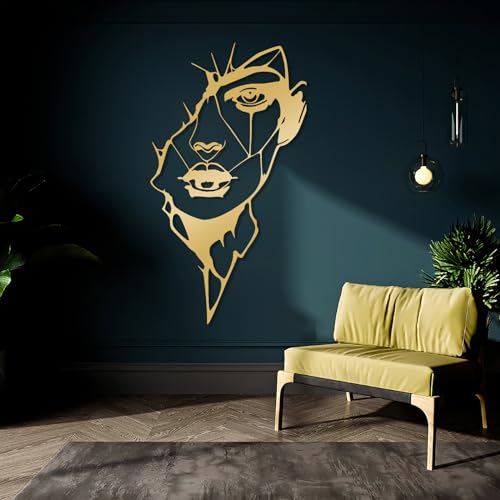 Abstract Wall Art, Abstract Woman Face Wall Decor, Minimalist Wall Art, Metal Women Sculpture, Line Wall Art, Abstract Woman Silhouette, Wall Decor for Bedroom, Gift for Her (Gold, 23"x41"|58x105cm) - color: Gold, size: 41"L x 23"W