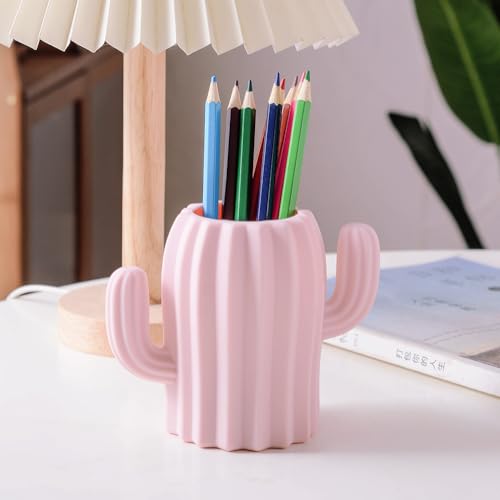 Silicone Pen Holder Cactus Pencil Holder Cute Pens Cup for Desk for Kids Office Decor Desk Accessories Makeup Brush Holder(Pink) - color: Pink