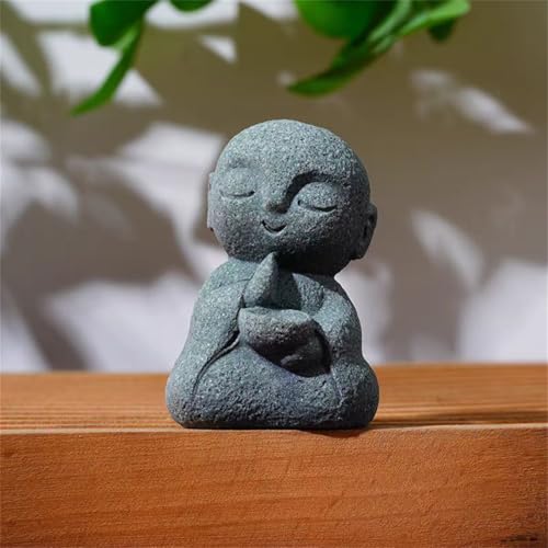 livelyfish Japanese Monk Statue Praying Zen Sandstone Mini Buddha Statues Asian Garden Sculptures for Wealth Good Luck Feng Shui Home Decor, H - color: H