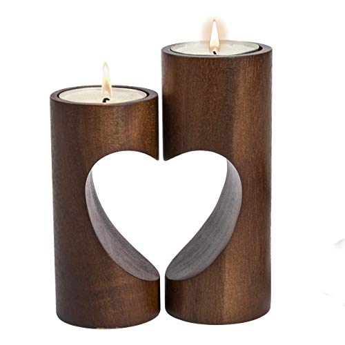 Tea Light Candle Holders for Table Centerpiece, Decorative Wood Tealight Candle Holder Set, Unity Heart Candle Holder for Home Décor