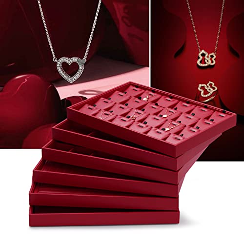 Oirlv Gorgeous Red Leather Jewelry Tray 12 Grid Jewelry Drawer Organizer Bracelet Earrings Watches Storage - color: Red, size: 12 Grid Tray