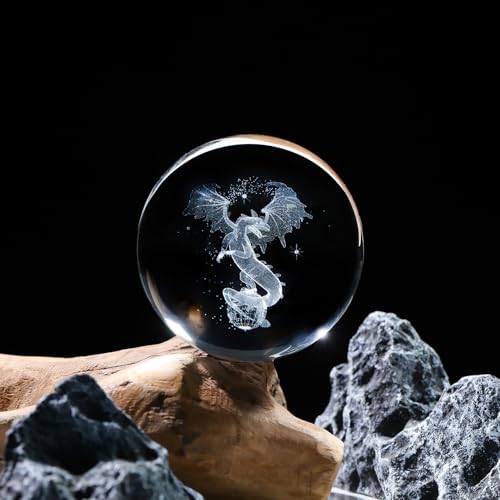 Arikyrist 3.15in. 3D Dragon Crystal Ball Gifts for Women Men, K9 Crystal Decorative Ball Engraved Dragon Figurine Paperweight with LED Light Base for Home Office Decoration for Birthday Christmas - color: Dragon
