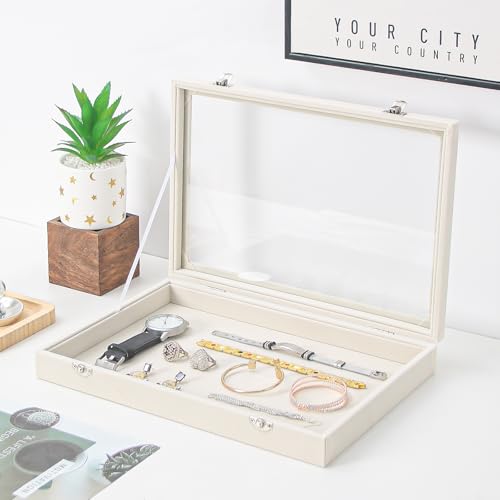 Coward Jewelry Organizer Box, Beige Velvet Blank Display Tray Case with Lid for Storage Necklaces Bracelets Rings Beads and Jewelry Accessories - color: Beige Velvet, size: Blank Box