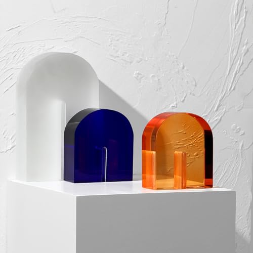 AETVRNI 1 Pair Crystal Bookends for Shelves Heavy Decorative Glass Bookends for Heavy Books Geometric Arch Shape Book Ends Home Office Decor,Orange - color: Orange