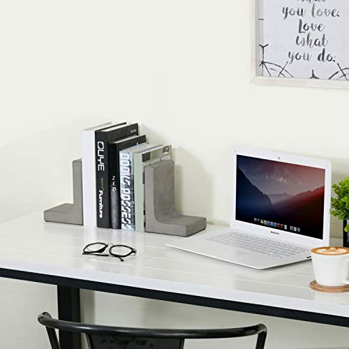 MyGift Solid Cement Bookends for Shelf in Gray Finish L-Shaped Decorative Heavy Duty Non-Skid Book Stopper for Home Office School, 1 Pair - color: Gray