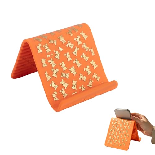 Silicone Phone Stand with Aluminum, Foldable Multi-Angle Adjustable Holder, Anti-Slip Desktop Stand for Phone Tablet Laptop, Portable Roll-Up Stand for Travel & Office (Orange#3) - color: Orange#3