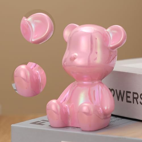 Small Bear Figurines Animal Sculpture Home Décor for Living Room Bedroom Office Statues Desktop Cabinets Tabletop Decor for Women Mom Birthday Gift(Pink) - color: Pink