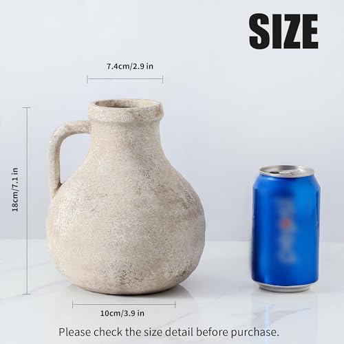 Ceramic Decorative Flower Vase 7.1 Inch Pottery Rustic Farmhouse Boho Terracotta Vase for Home Decor, Table, Living Room, Bathroom, Shelf, Mantel Decoration, Bronze - color: 204-1-7.1in