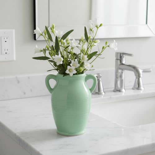 Sunddo Green Ceramic Flower Vase for Home Decor - 8 Inch Modern Decorative Vase with 2 Handles, Centerpieces, Kitchen, Dining Table, Bathroom, Shelf and Living Room - color: Mint Green - 8, size: 8 Inch