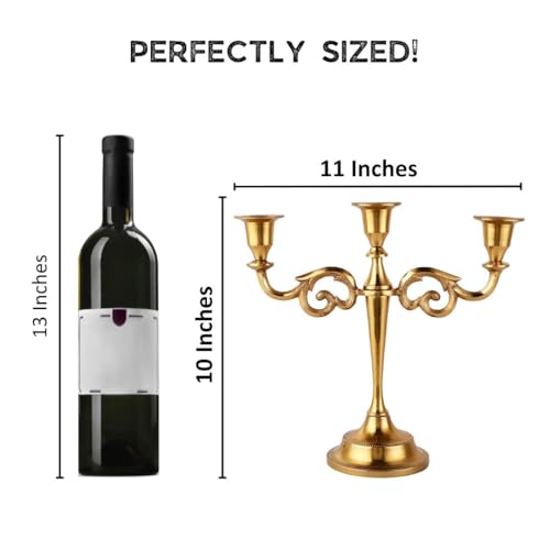 Rely+ 3 Arm Candelabra Taper Candle Holders Decorations Indoor Kitchen Décor Table Candles Candlestick Candelabra Centerpiece (Gold) - color: Gold, size: 3 Arm