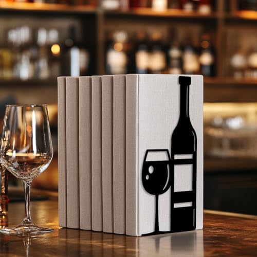 Peacoblue Metal Bookends for Shelves, Modern Decorative Heavy Duty Study Book Support Stoppers for Office, Desk, Shelf, Room 5.3"x4.3"x7.9" Cast Iron Simple Tall Bookends, 1 Pair (Wine) - style: Wine