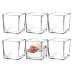 Set of 6 Square Glass Vases 3" x3" x 3", Clear Flower Vases for Centerpieces, Candle Holder for Wedding Party Events, Home Décor - size: 3inch