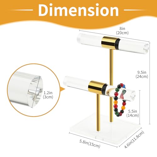 Acrylic Bracelet Holder, Necklace Holder Display Stand, 2 Tier T-Bar Jewelry Organizer, Stainless Rod Tangle-free Countertop Jewelry Rack for Vendors Retail Store Home, Gfit for Women - size: 2 Tier