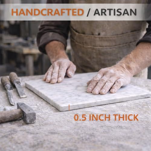 Marble Cheese and Pastry Board 16 x 12 Inch – Natural Carrara White Marble Cutting Board and Serving Tray for Dough, Bread, Pizza, Charcuterie – Heavy, Non-Slip, Gift-Ready. - color: White, size: 16"L x 12"W