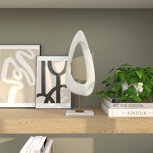 Deco 79 Polystone Abstract Decorative Sculpture Cut-Out Home Decor Statue with Marble Stand, Accent Figurine 7" x 3" x 20", White - size: 7" x 3" x 20"