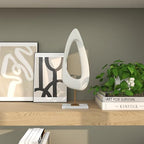 Deco 79 Polystone Abstract Decorative Sculpture Cut-Out Home Decor Statue with Marble Stand, Accent Figurine 7" x 3" x 20", White - size: 7" x 3" x 20"